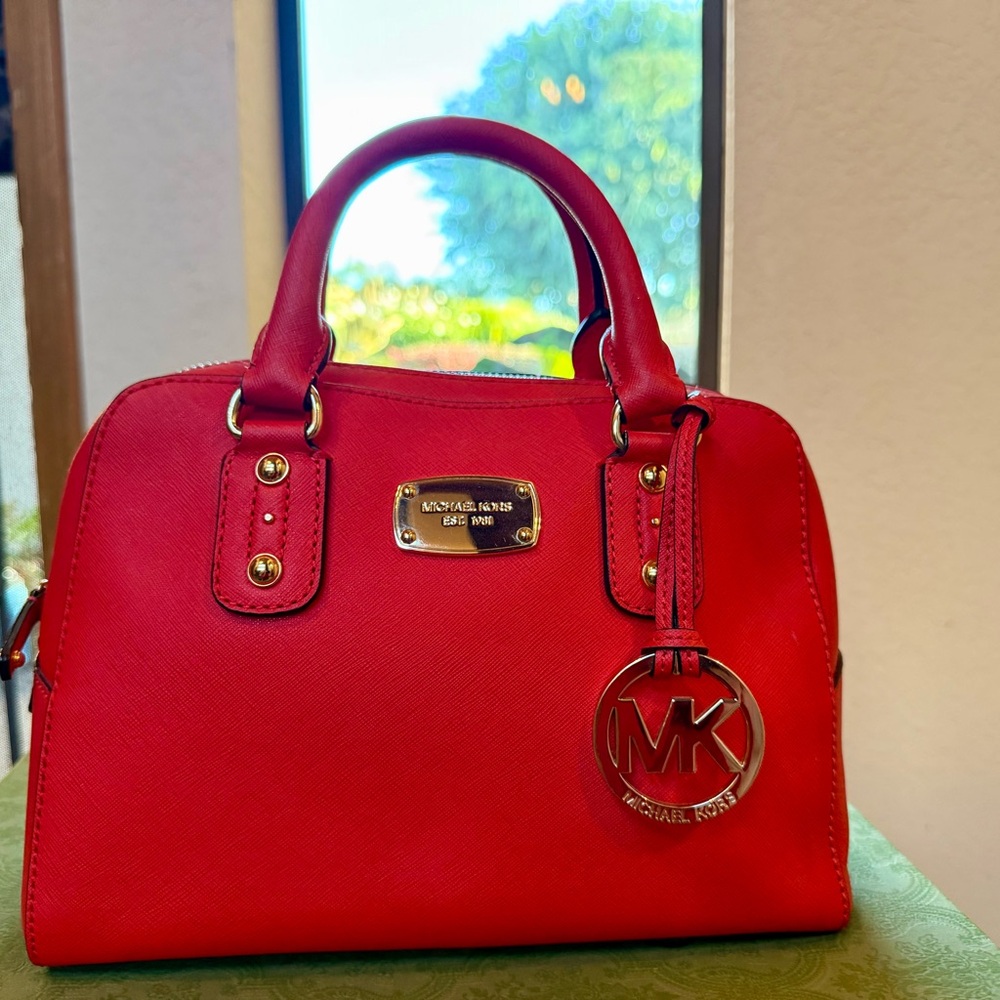Michael Kors Women's Orange Saffiano Dome Satchel